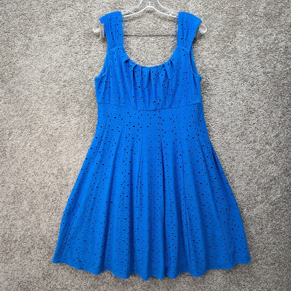 London Style Collection Blue Eyelet Fit and Flare Midi Dress Womens XL 153031